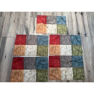 Set Of 5 Colorful Embroidered Patchwork Placemats 19" X 13" Kitchen Table Linens
